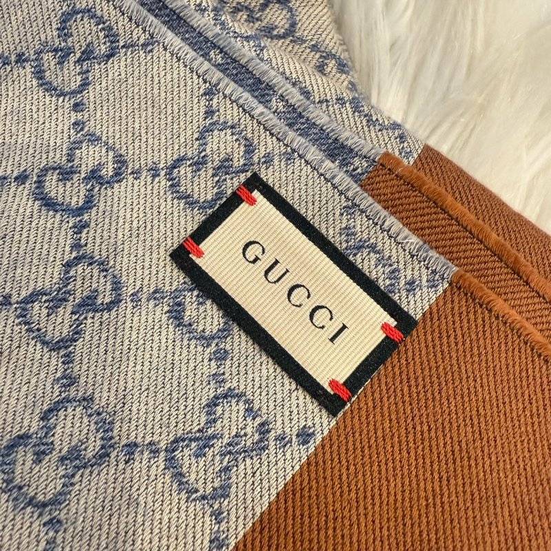 全新 GUCCI GG Denim系列 牛仔藍/米色 雙面圍巾-2