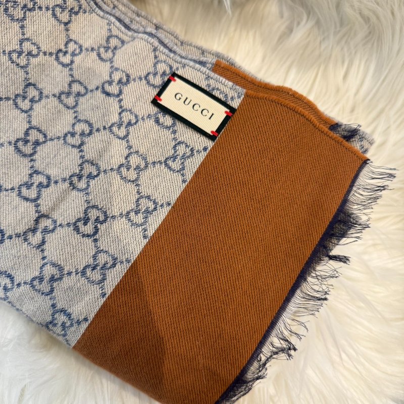 全新 GUCCI GG Denim系列 牛仔藍/米色 雙面圍巾-4