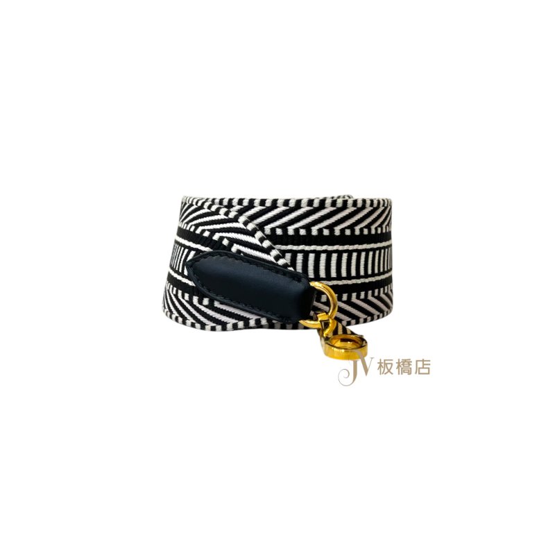 HERMES Sangle Cavale黑白寬版帆布拚色編織背帶-2