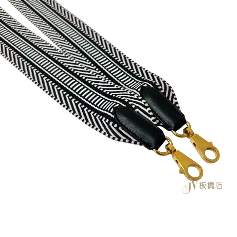 HERMES Sangle Cavale黑白寬版帆布拚色編織背帶-3