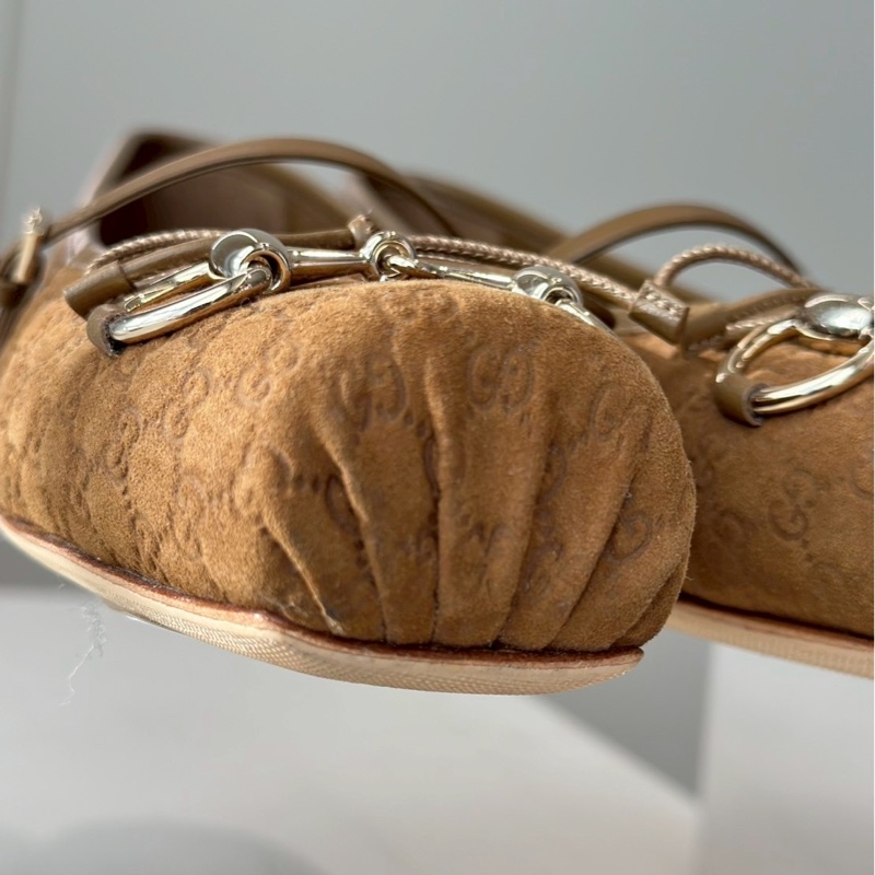 Gucci 壓紋Logo棕色芭蕾舞鞋37.5號-7
