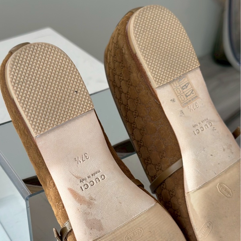 Gucci 壓紋Logo棕色芭蕾舞鞋37.5號-10