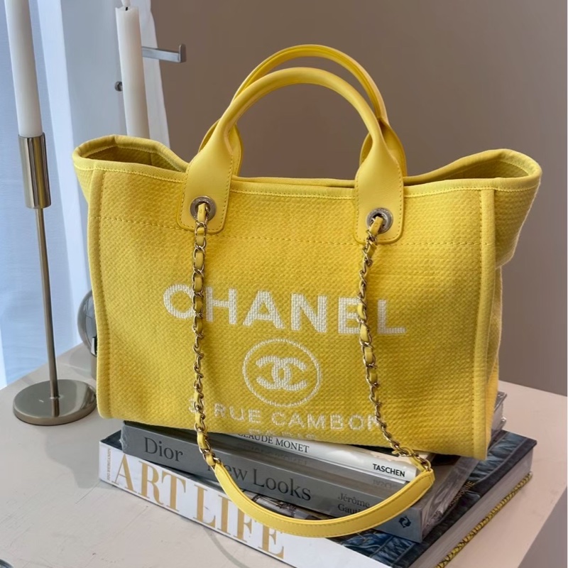 CHANEL 黃色沙灘鏈條包 芯片款-0
