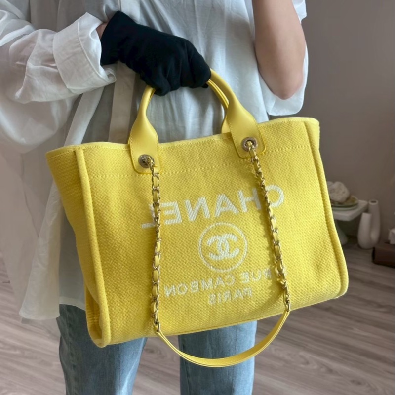 CHANEL 黃色沙灘鏈條包 芯片款-12
