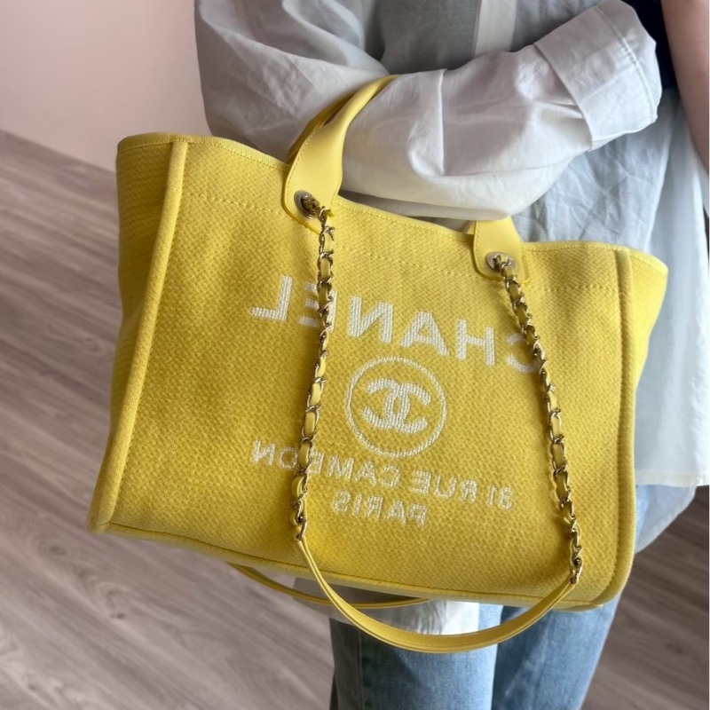 CHANEL 黃色沙灘鏈條包 芯片款-13