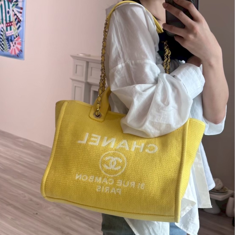CHANEL 黃色沙灘鏈條包 芯片款-14