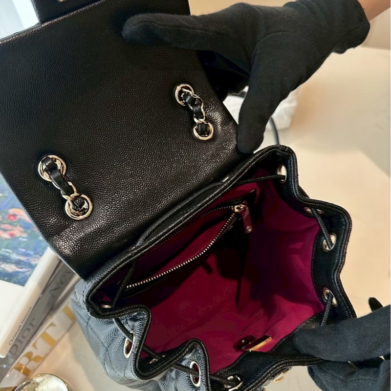 CHANEL 黑色薩爾茲堡雙肩包 全配-7