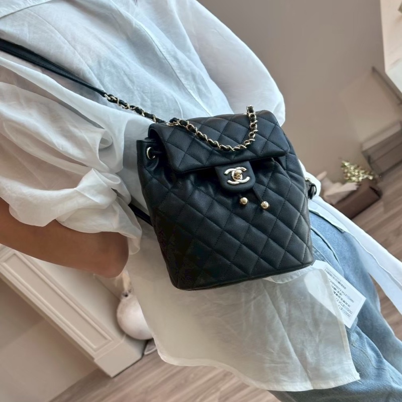 CHANEL 黑色薩爾茲堡雙肩包 全配-9