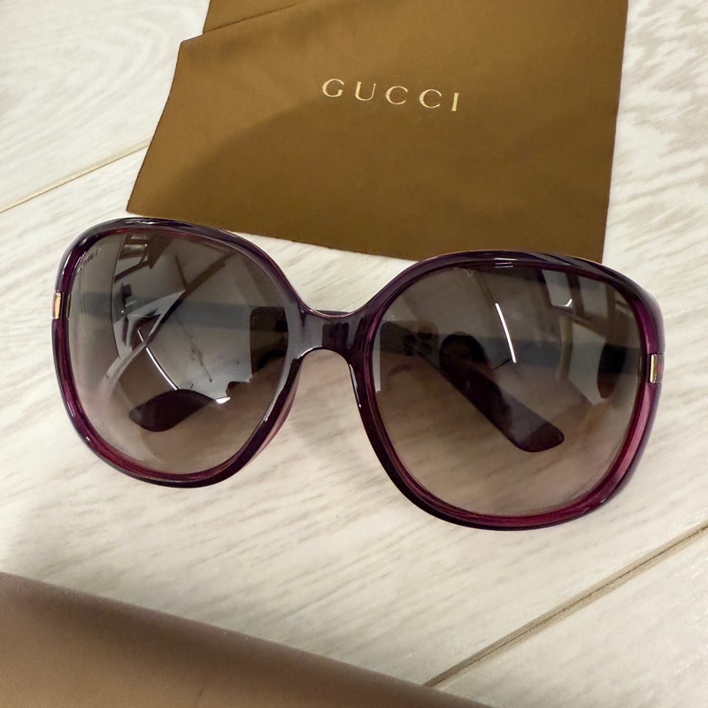 Gucci 經典條紋Logo太陽眼鏡大框漸層黑褐色-6