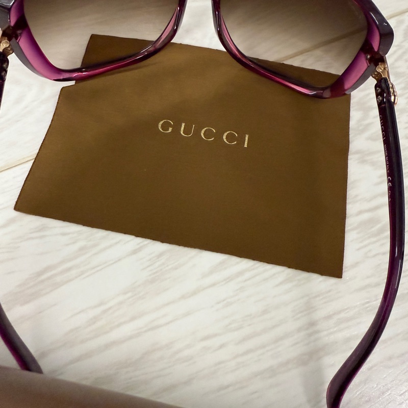 Gucci 經典條紋Logo太陽眼鏡大框漸層黑褐色-7