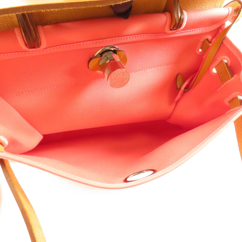 HERMES 帆布Herbag PM銀扣手挽肩背兩用袋Rose Azalee-4