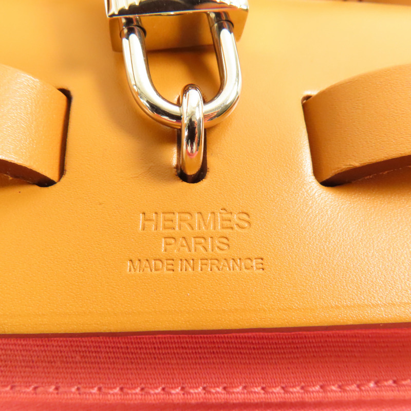 HERMES 帆布Herbag PM銀扣手挽肩背兩用袋Rose Azalee-5