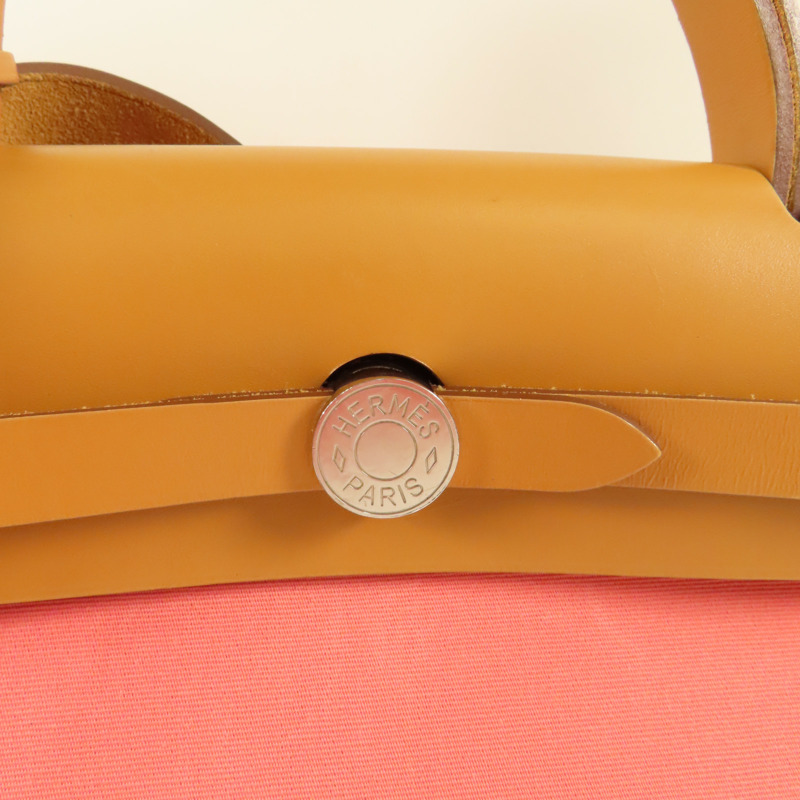 HERMES 帆布Herbag PM銀扣手挽肩背兩用袋Rose Azalee-7