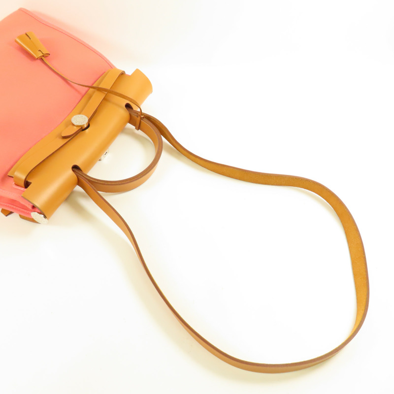 HERMES 帆布Herbag PM銀扣手挽肩背兩用袋Rose Azalee-8