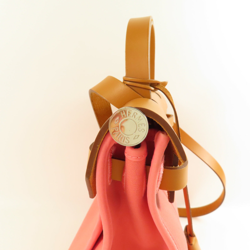 HERMES 帆布Herbag PM銀扣手挽肩背兩用袋Rose Azalee-15