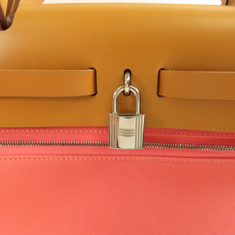 HERMES 帆布Herbag PM銀扣手挽肩背兩用袋Rose Azalee-16
