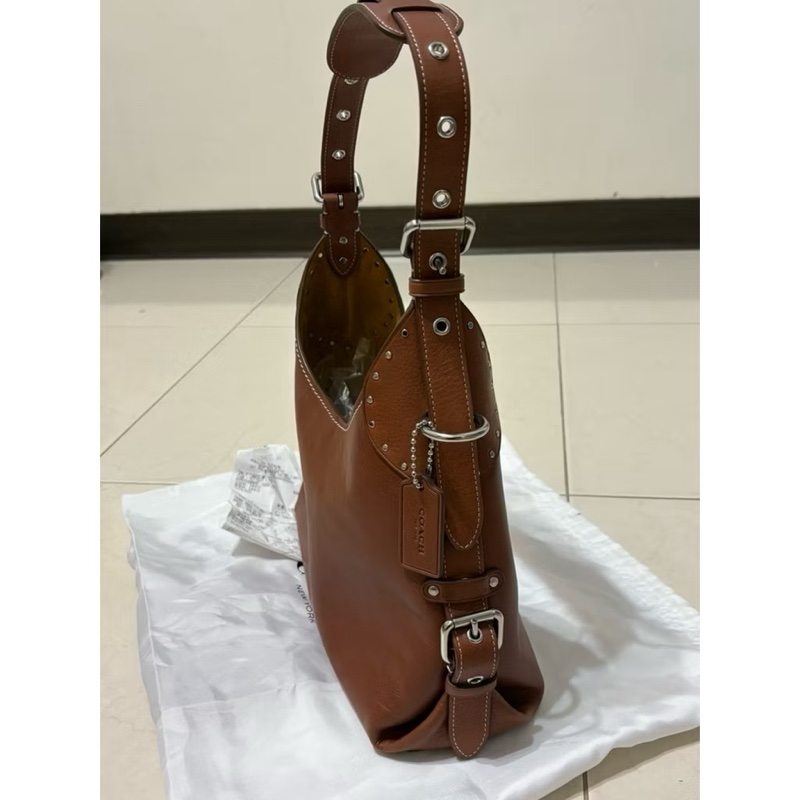 COACH CT722 Cargo Shoulder bag 單肩包 棕色真皮肩背包腋下包側背包-12