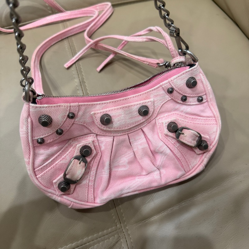 🈶️購證❤️ #balenciaga #巴黎世家 粉色 #牛仔 #機車包 #月亮包-15