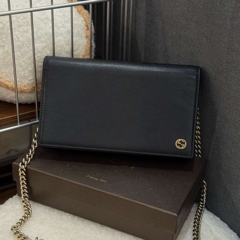 gucci黑色荔枝紋金屬鏈條Woc-0