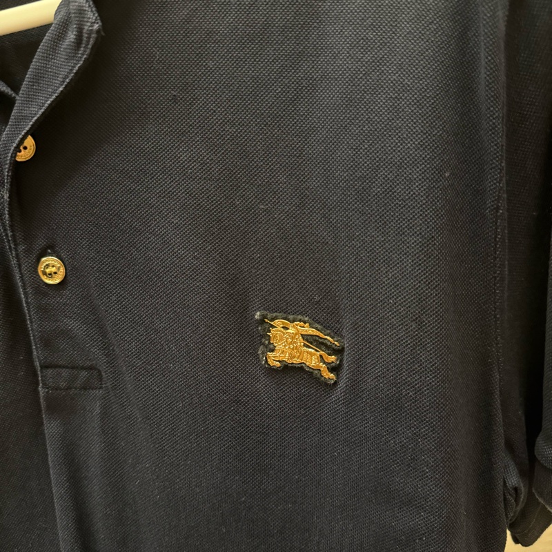跳樓大拍賣✨BURBERRY男款金色戰馬小標黑藍色polo衫-2