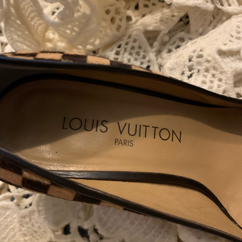 Louis Vuitton立體金骰子造型馬毛棋盤格紋高跟鞋36 1/2-17