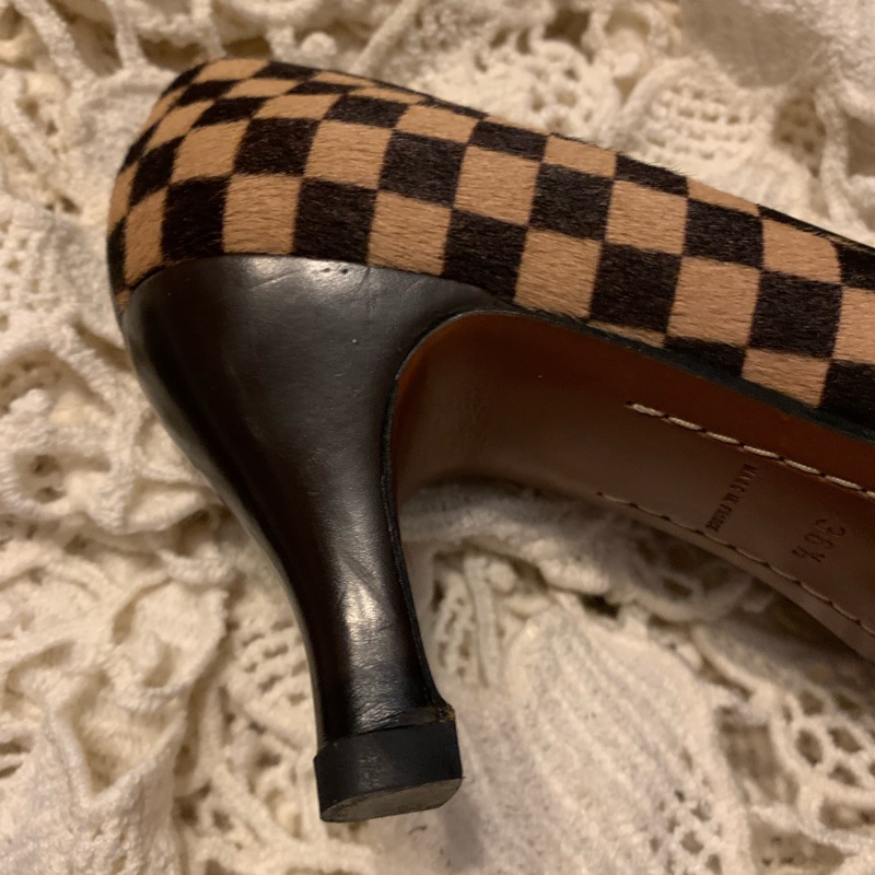 Louis Vuitton立體金骰子造型馬毛棋盤格紋高跟鞋36 1/2-22