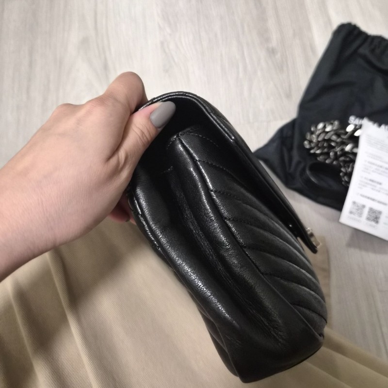 ysl黑銀學院包-8