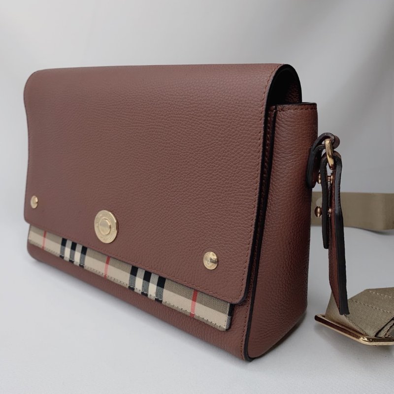 BURBERRY Vintage格紋拼皮革斜背包-2