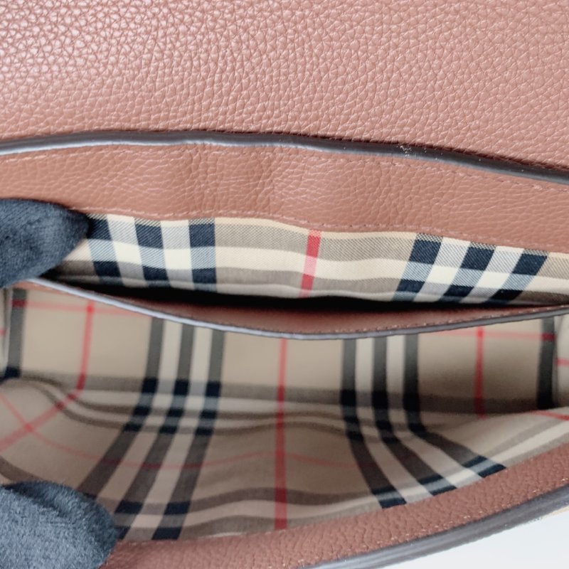 BURBERRY Vintage格紋拼皮革斜背包-5