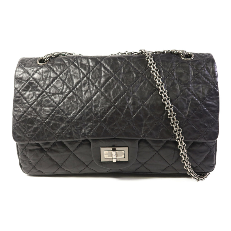 CHANEL 牛皮皮革2.55 Jumbo銀扣鏈帶肩背袋-0