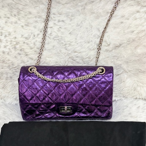 CHANEL 香奈兒金屬紫牛皮菱格紋2.55單肩/斜背包