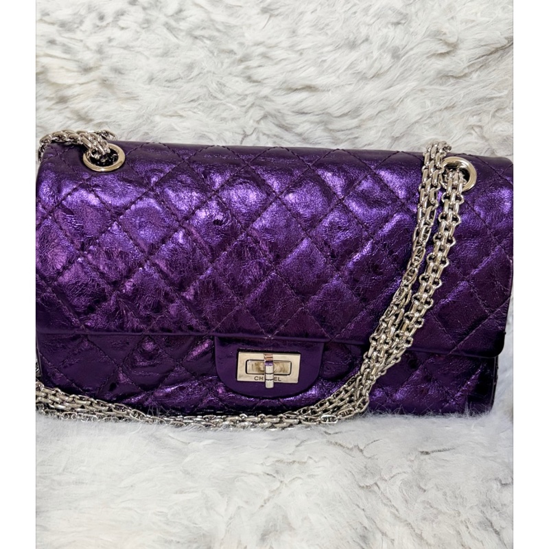 CHANEL 香奈兒金屬紫牛皮菱格紋2.55單肩/斜背包-0