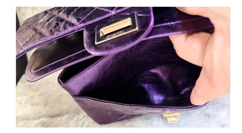 CHANEL 香奈兒金屬紫牛皮菱格紋2.55單肩/斜背包-3