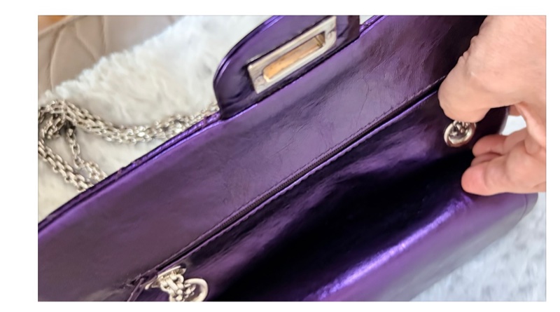 CHANEL 香奈兒金屬紫牛皮菱格紋2.55單肩/斜背包-4