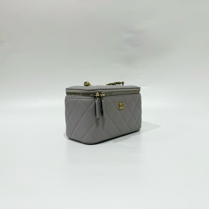 CHANEL灰色羊皮金球調節扣長盒子AP2303-3