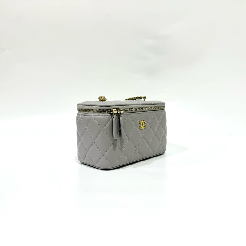 CHANEL灰色羊皮金球調節扣長盒子AP2303-3