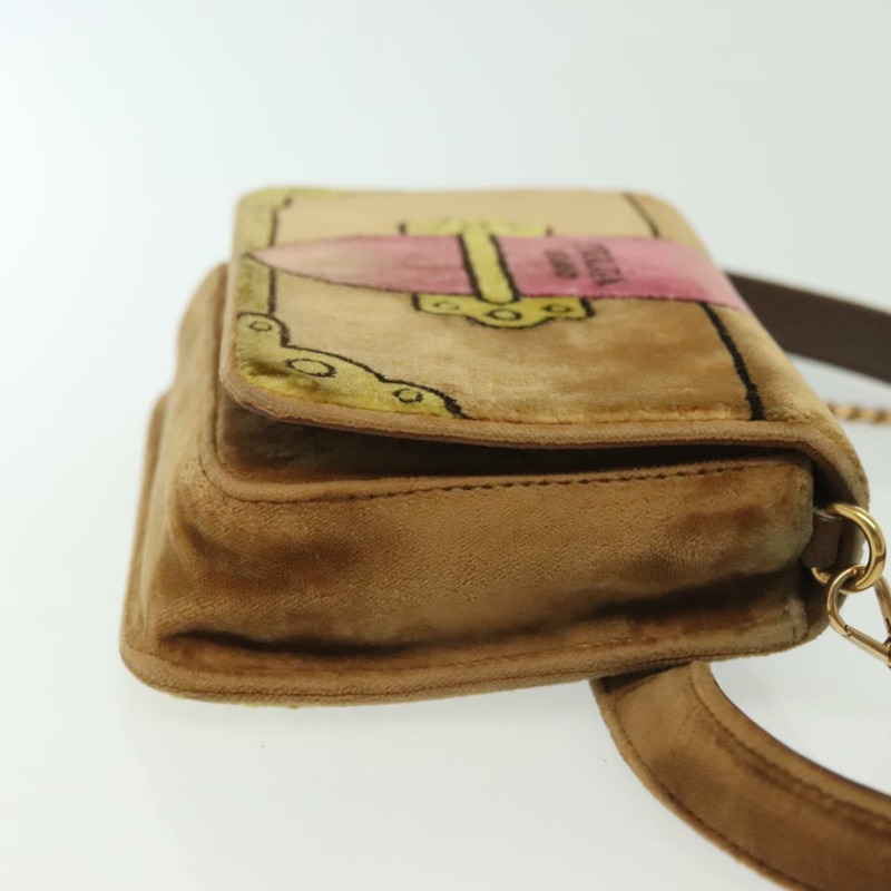 【日本直送】PRADA 鏈條 Kaye 單肩包 Velor 米色金色 正品 141360-2