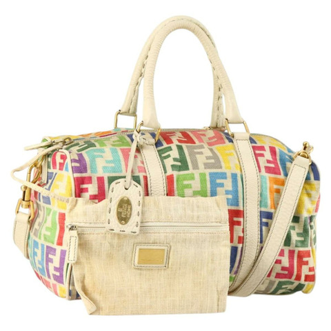 FENDI Zucca 帆布波士頓包 PVC 2way 多色金色正品 141028