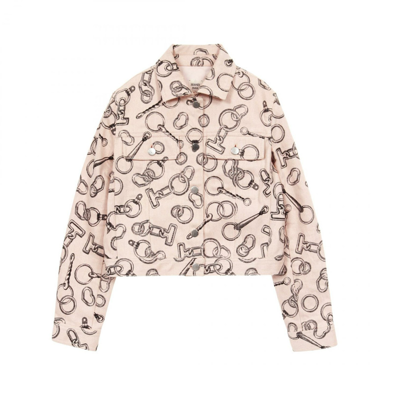 HERMES Effet Kaleidoscope Finesse 牛仔外套 #36 4H0253DD 棉質 粉紅 黑色-0