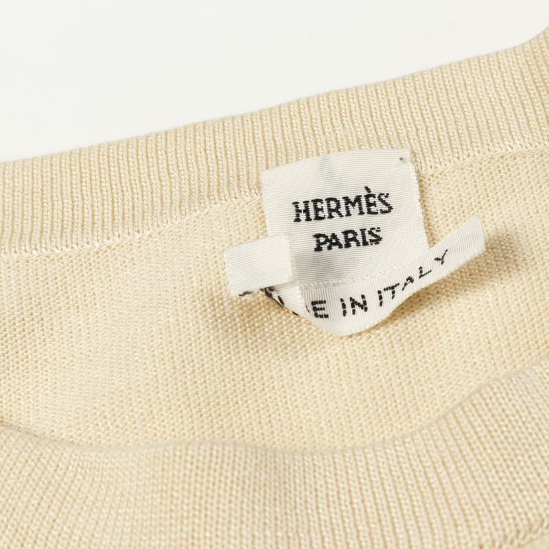 HERMES Twilllaine Grand Tralala 針織襯衫 #38 2E2814DO 絲綢米色 二手-7