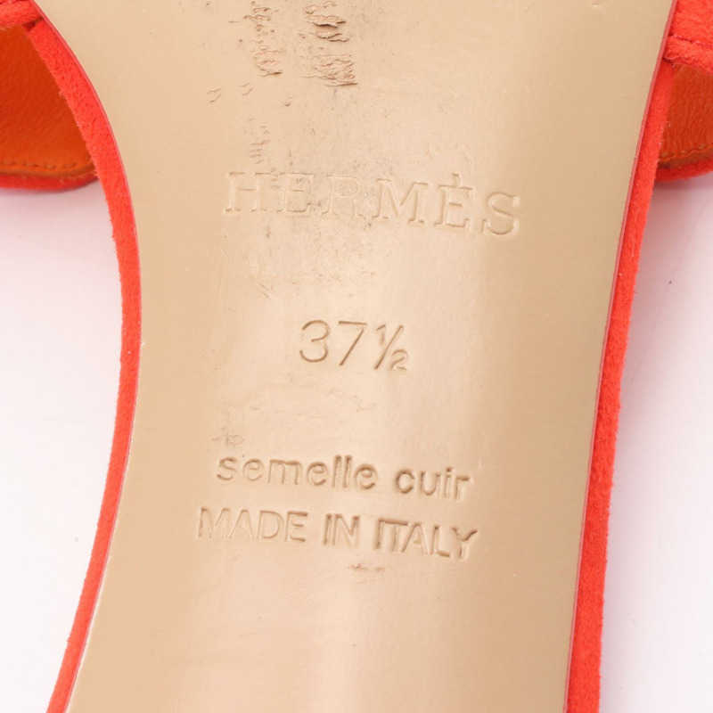 HERMES Oasis Mule 涼鞋高跟鞋 #37.5 皮革橙色二手女士-4