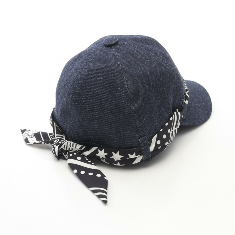 HERMES Hortense casquette 帽子 #59 棉質海軍藍黑白二手女款-1