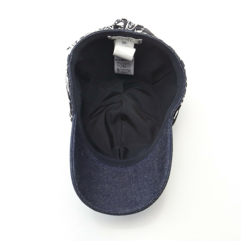 HERMES Hortense casquette 帽子 #59 棉質海軍藍黑白二手女款-2