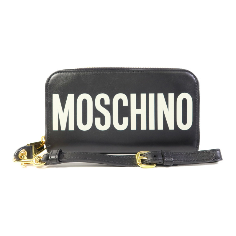 MOSCHINO 牛皮皮革Zip Long Wallet金扣長錢包-0