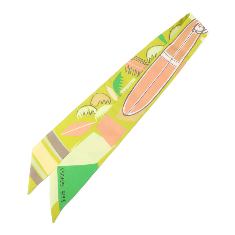HERMES 絲質Twilly絲巾Green/Orange-0