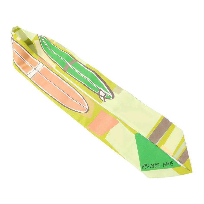 HERMES 絲質Twilly絲巾Green/Orange-4