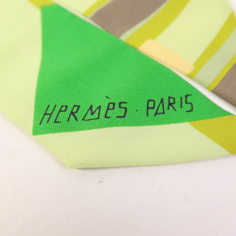 HERMES 絲質Twilly絲巾Green/Orange-5