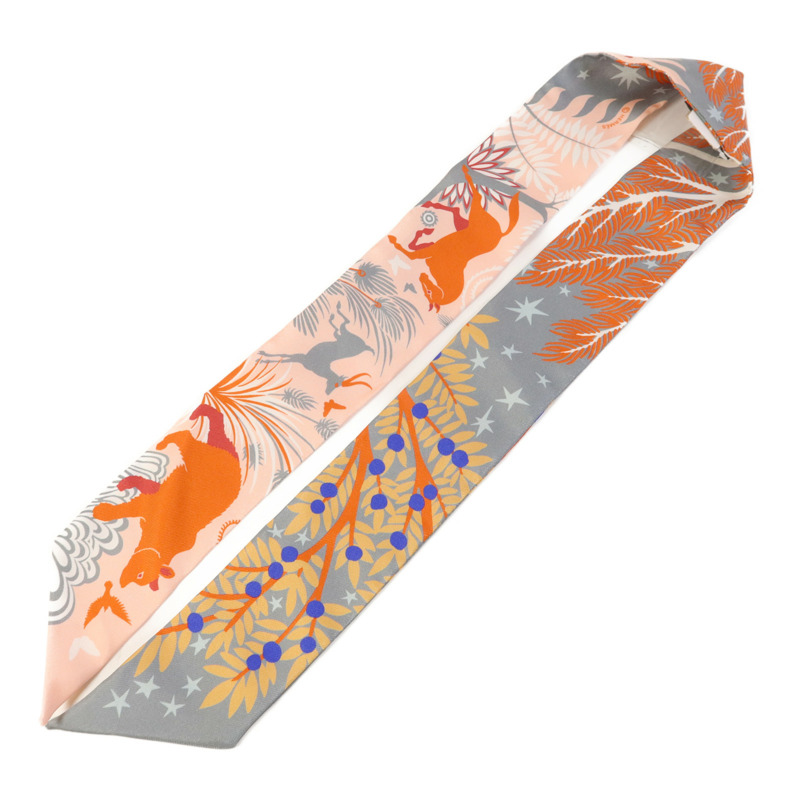 HERMES 絲質Twilly絲巾Grey/Pink-2