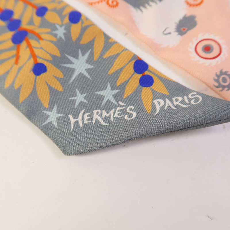 HERMES 絲質Twilly絲巾Grey/Pink-5