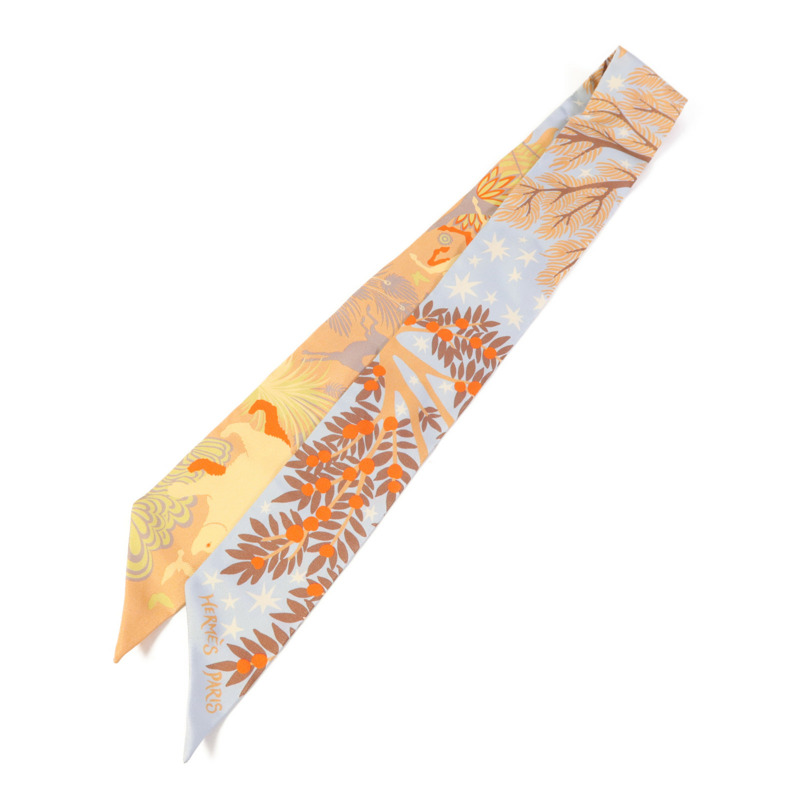 HERMES 絲質Twilly絲巾Beige/Rose-0